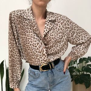 Vintage 80s 90s animal print long sleeve blouse